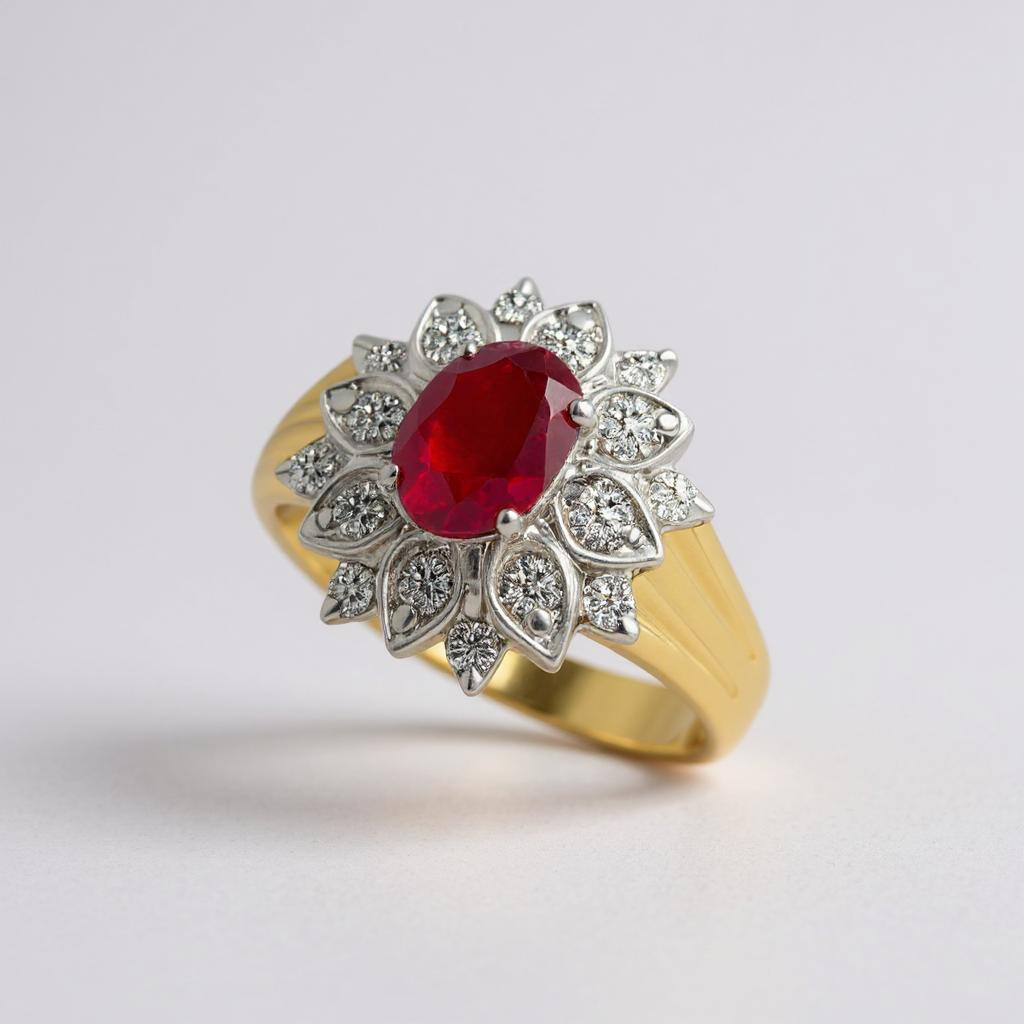 14k Ruby with Halo Diamond Cluster