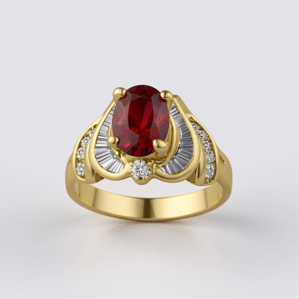 18k Oval Cut Ruby with Baguettes Diamonds