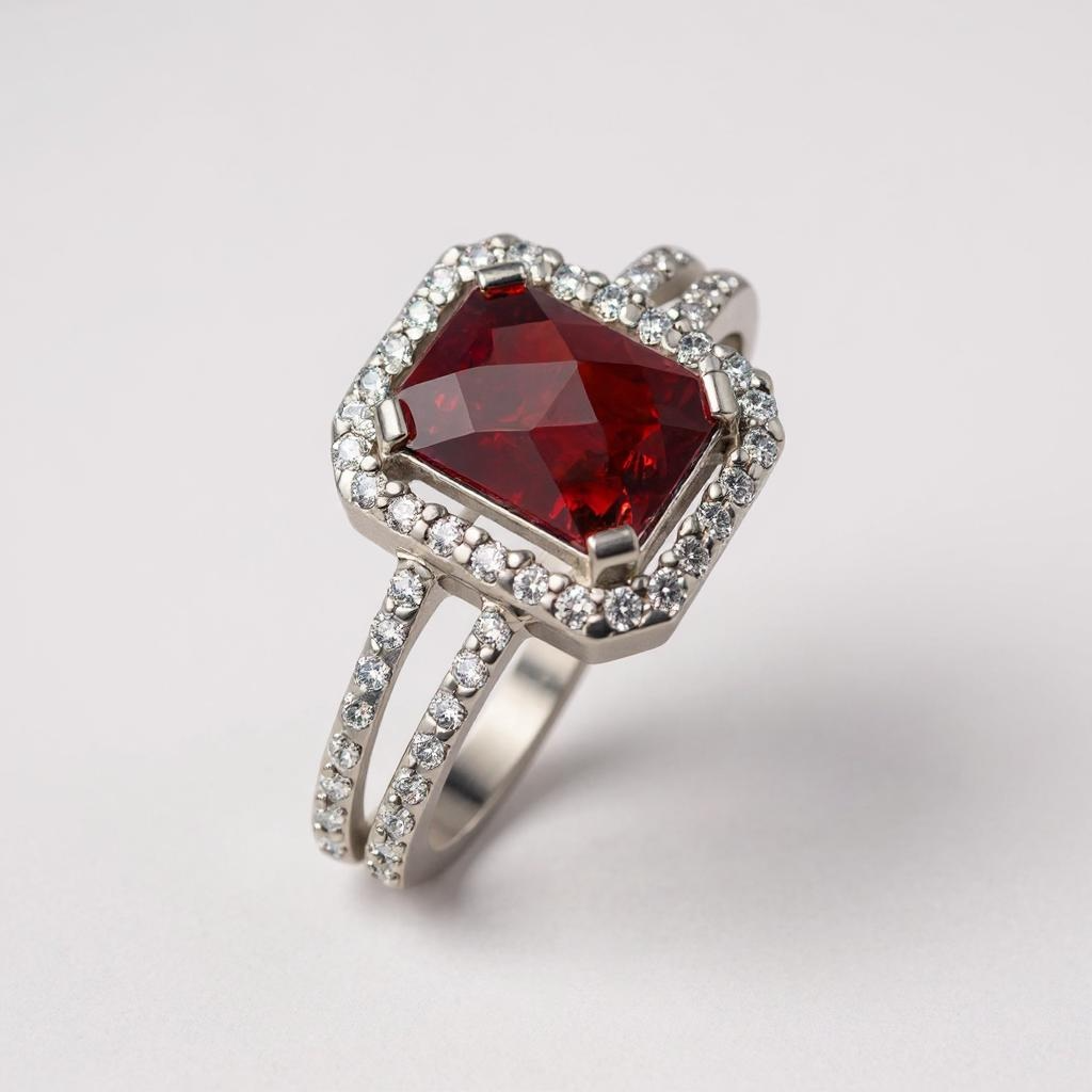 18k Emerald cut Garnet with Pave setting