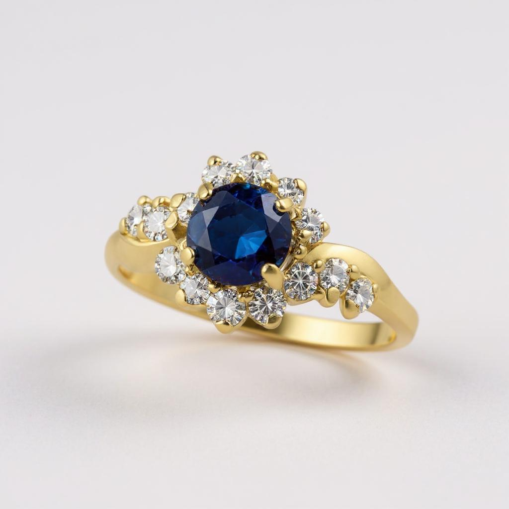 14k Solitaire Sapphire Ring with Diamonds
