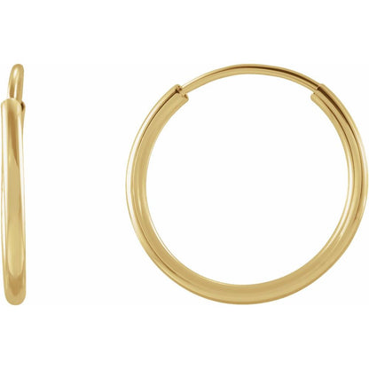 14K Yellow Gold Flexible Endless Tube 12 mm Hoop Earrings