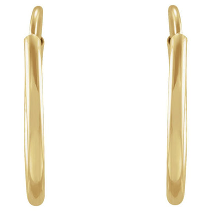14K Yellow Gold Flexible Endless Tube 12 mm Hoop Earrings