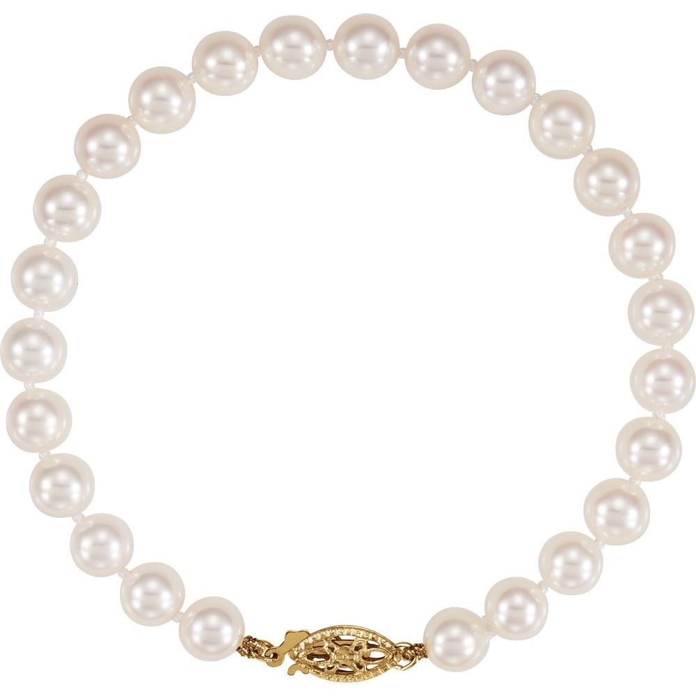 14K Yellow Gold Cultured White Akoya Pearl 7" Bracelet