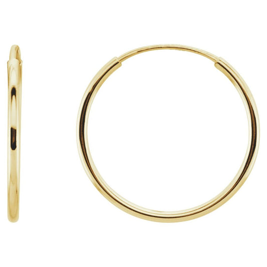 14K Yellow Gold Endless Tube 15 mm Hoop Earring