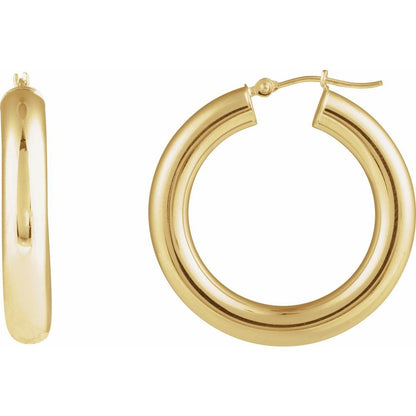 14K Yellow Gold Round Tube Hoop Earrings