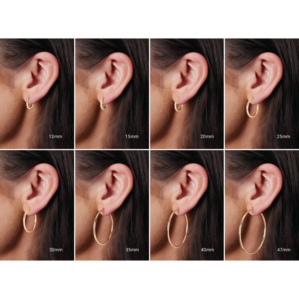 14K Yellow Gold Round Tube Hoop Earrings