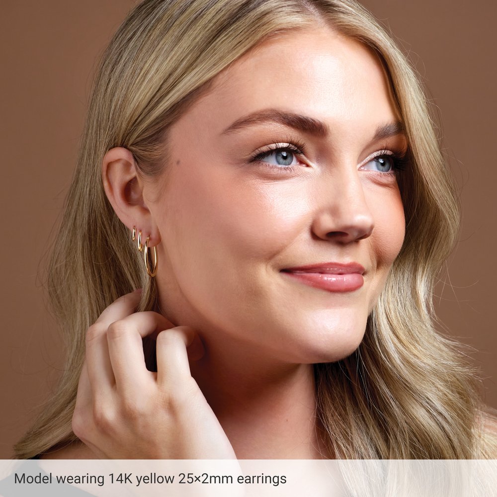 14K Yellow Gold Round Tube Hoop Earrings
