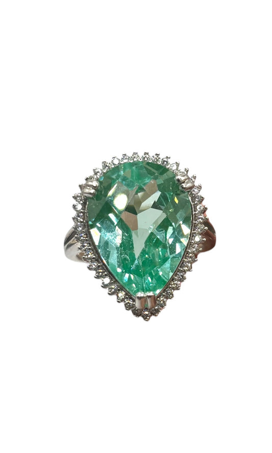 Ocean green spinel tear drop ring