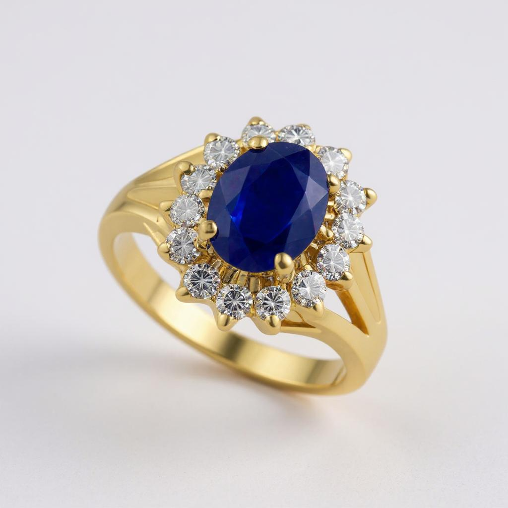 18k Sapphire with Halo cluster Diamond