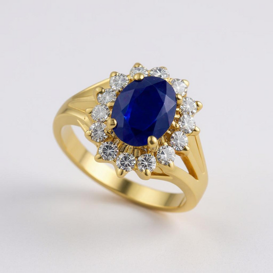 18k Sapphire with Halo cluster Diamond