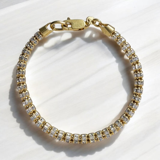 18k two tone ice link bracelet 3.6mm 7 inches