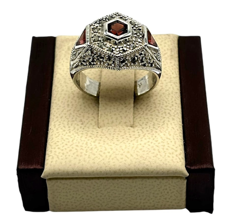 Garnet Hexagon Ring