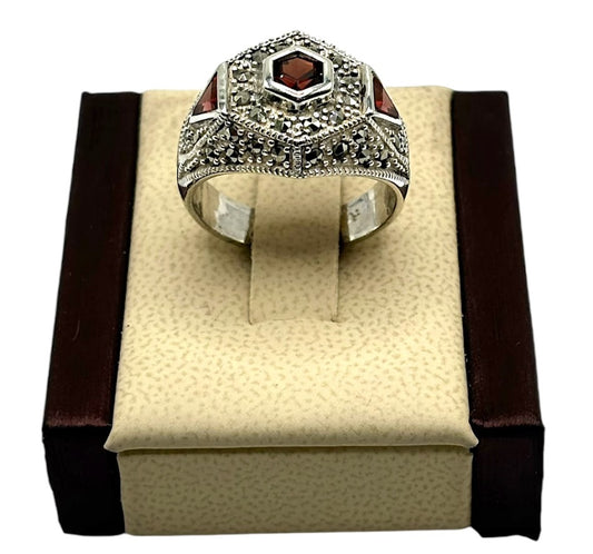 Garnet Hexagon Ring