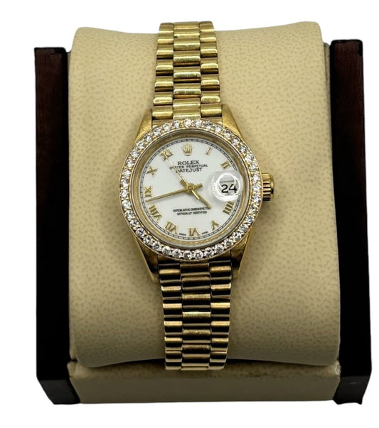 Rolex Datejust 26mm Yellow Gold White Roman Dial