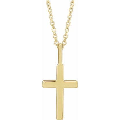 14K Yellow Gold Knife-Edge Cross 16-18"