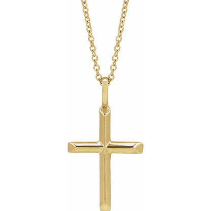 14K Yellow Gold Knife-Edge Cross 16-18"